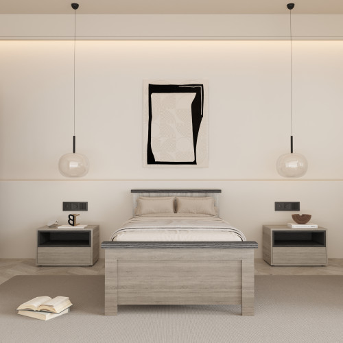 سرير نوم فردي رمادي فاتح مع رمادي غامق