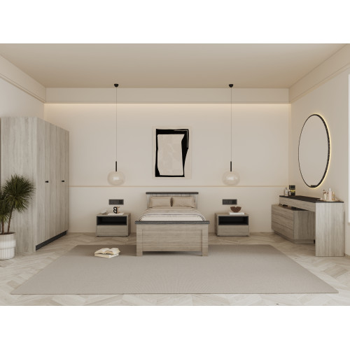 غرفة نوم رمادي فاتح مع رمادي غامق