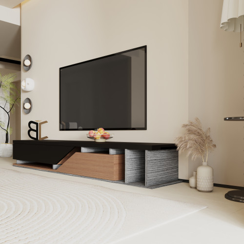 طاولة تلفاز SUDU لون اسود مع بني