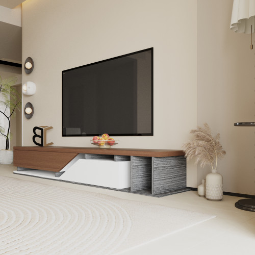 طاولة تلفاز SUDU لون بني مع ابيض